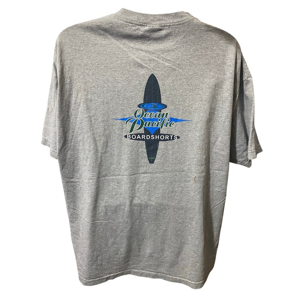 VTG OCEAN PACIFIC Shirt Mens 2XL Gray Surfer Sunset Graphic Tee